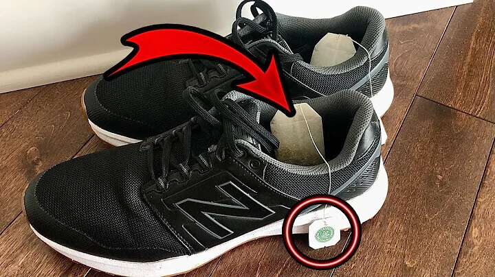 Black New Balance sneakers with a red arrow pointing to a tea bag inside one of the shoes